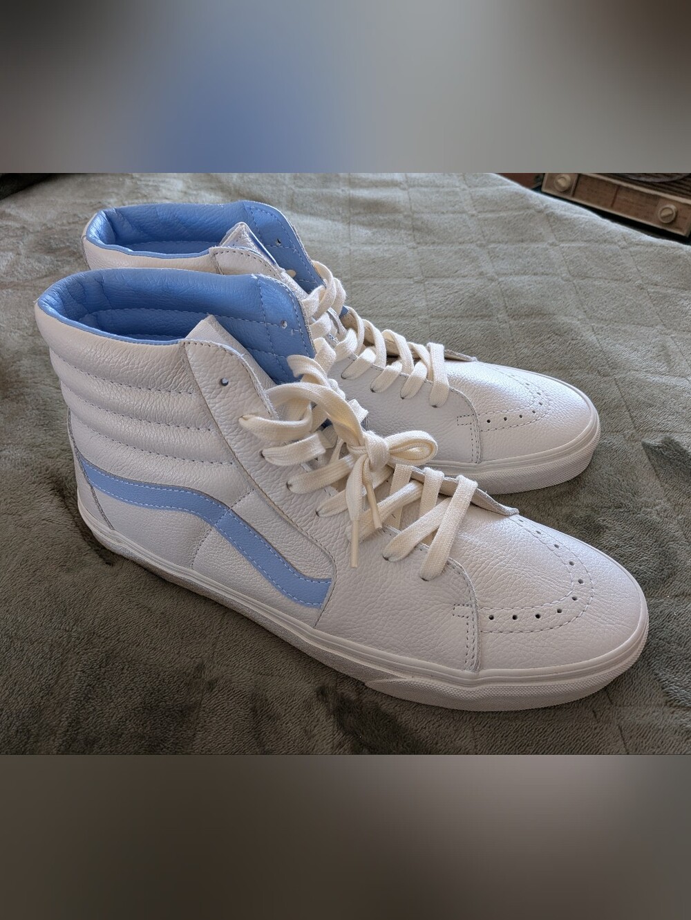 NEW Men's Vans Sk8-Hi Vintage Leather Blanc De Blanc Blue Sneaker Shoes Size 11